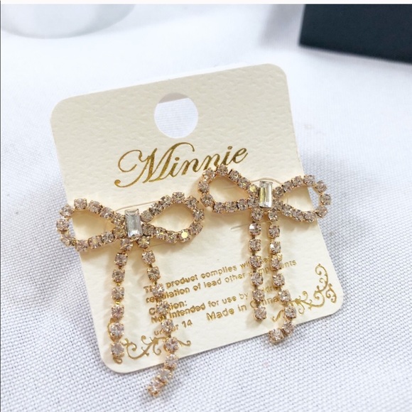 ARTICULATED Rose Gold and Rhinestone Bow Earrings - Picture 3 of 3